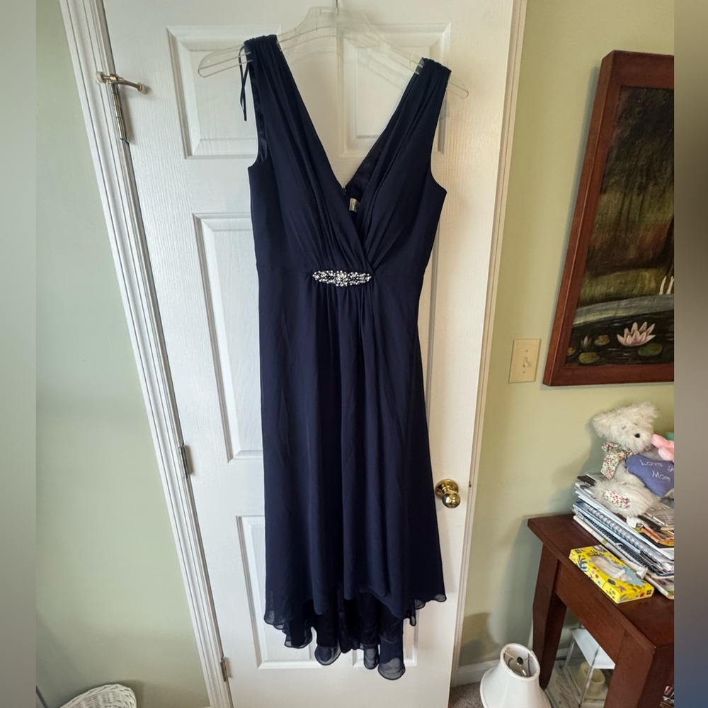 ELIZA J Navy High Low Embellished Waist Formal Party Dress - Picture 2 of 9